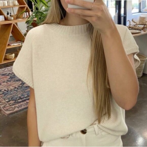 Grade & Gather Ribbed Knit Cap Sleeve Sweater Blouse Vest Top Boho Flawed Large - Picture 1 of 7